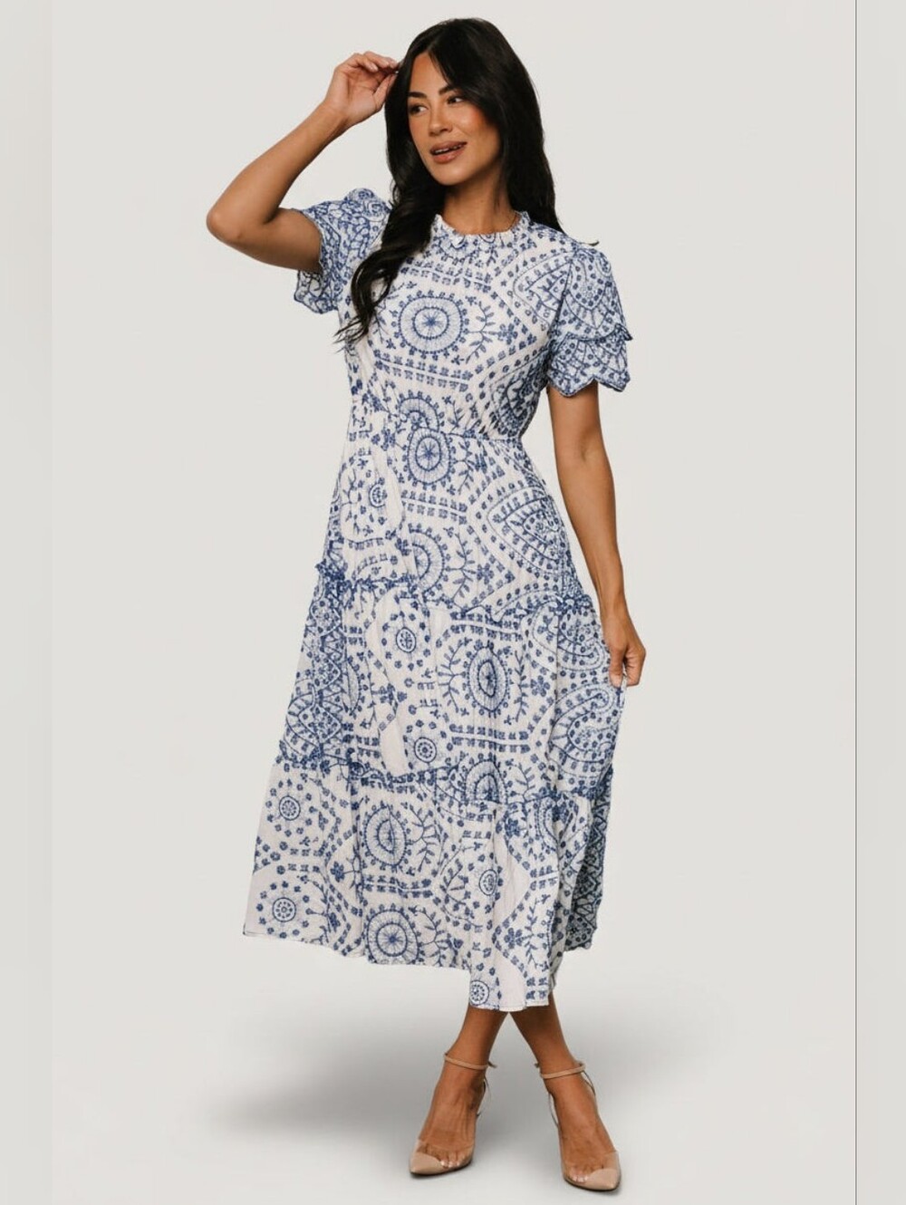Baltic Born | NWT Mirabel Eyelet White & Blue Midi Dress Size XL